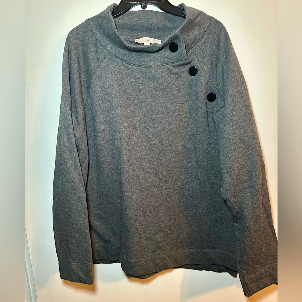 NWT Loft dark gray sweatshirt top with button detail XXL